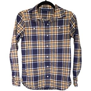 Janie And Jack Navy and Mustard Plaid Long Sleeve Shirt